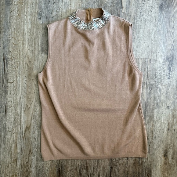 Joseph A • Silk High Neck Choker Embellished Sleeveless Blouse - Picture 2 of 11